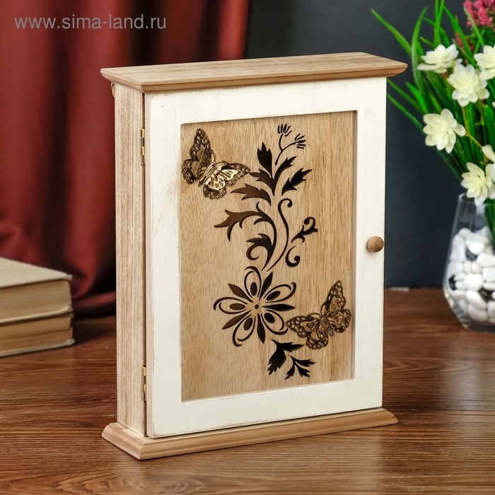 Ключница дерево 6 крючков Ключница дерево 6 крючков "Бабочки и цветы" 26х20х6,5 см