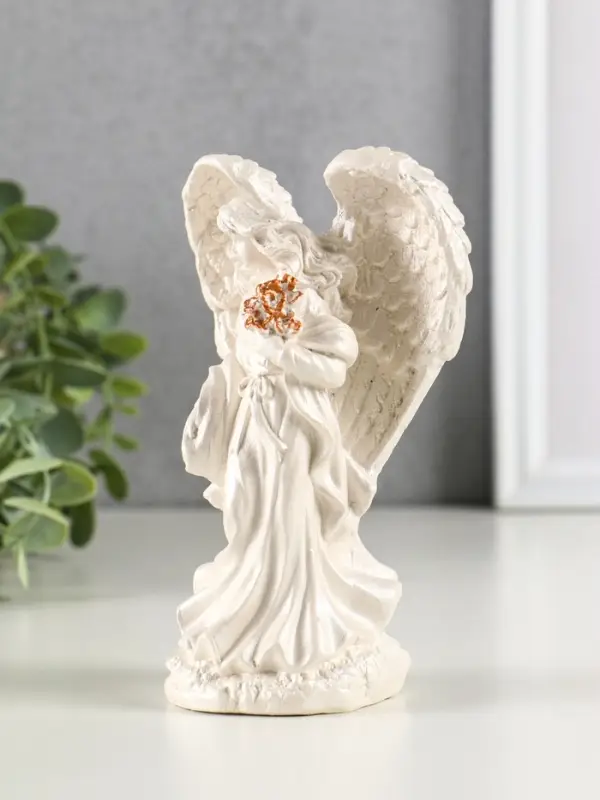 Фигура гипс "Ангел с крыльями" 15х7 см, перламутр