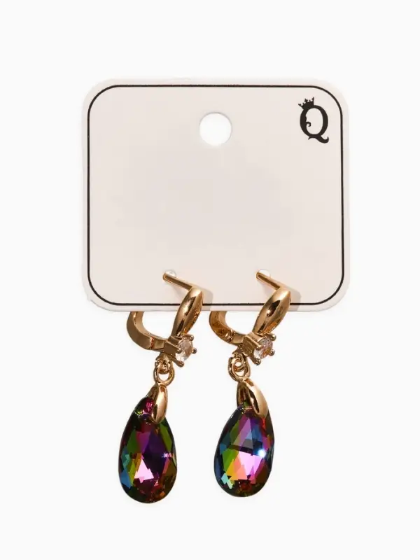 Серьги со стразами &laquo;Иллюзион&raquo;, капля на овале, бело-бензиновые в розовом золоте