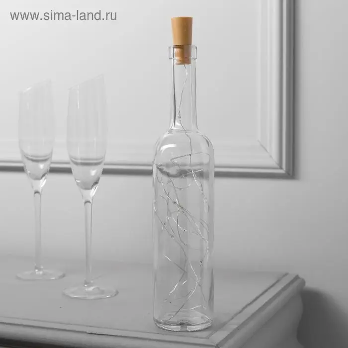 Гирлянда «Нить» 2 м роса с пробкой, IP20, серебристая нить, 20 LED, батарейки LR44х3 (в комплекте), свечение мульти