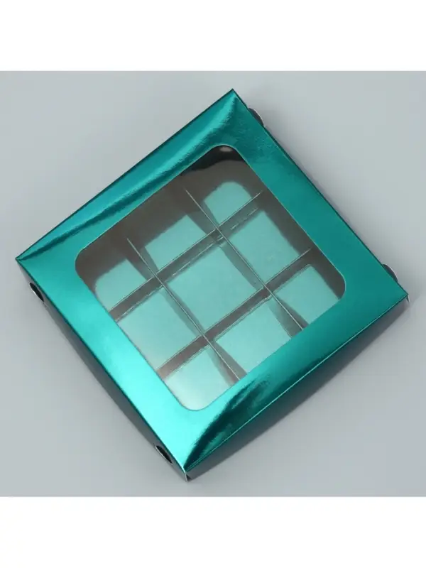 Коробка для конфет, кондитерская упаковка, 9 ячеек, &laquo;Изумрудная&raquo;, 14.7&times;14.7&times;3.5 см