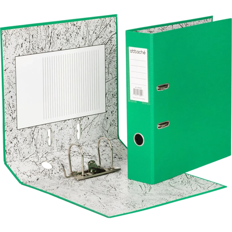 Папка-регистратор 75мм Attache А4, зеленая, РР/бумага без мет. уголка