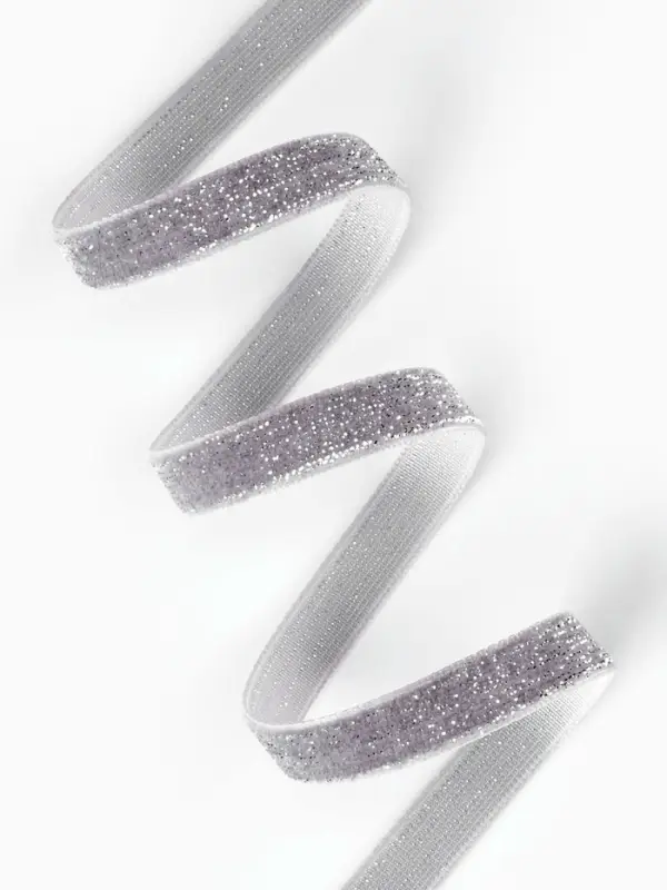 Лента бархатная, с серебряным люрексом, 10 мм, 18&plusmn;1 м, серая №184