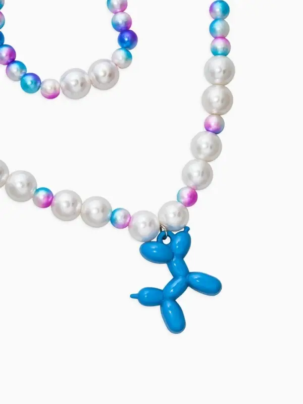 Набор детский "Выбражулька" 2пред-а: бусы, браслет, собака, бело-голубой