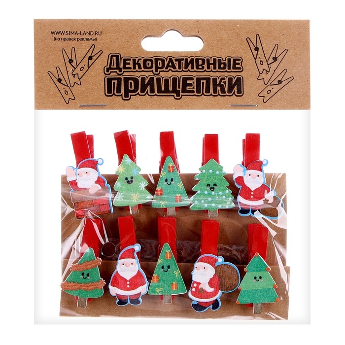 Набор для фото и декора Набор для фото и декора "Новый год", в наборе прищепки 10 шт., верёвка — 100 см