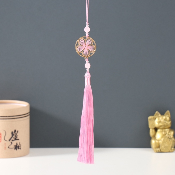 Подвеска текстиль, металл  Подвеска текстиль, металл "Цветок в оправе" розовая 1х3х19,5 см