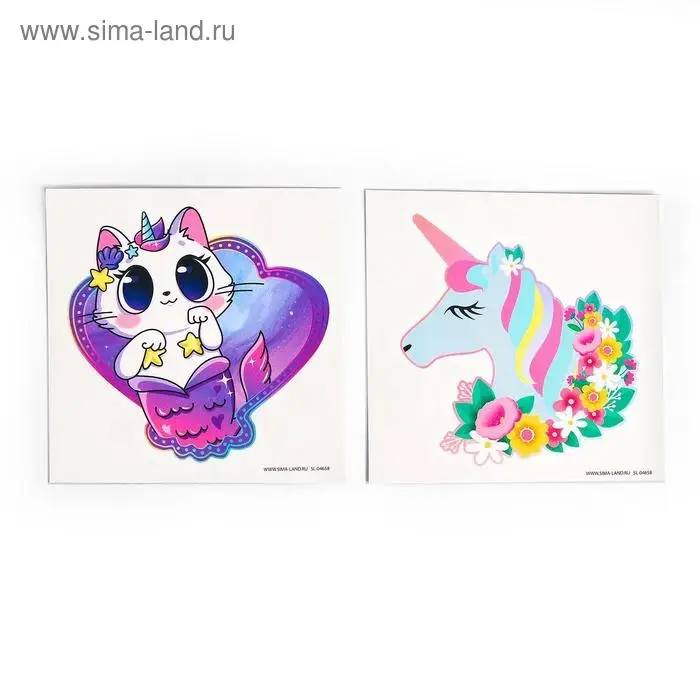 Переводные татуировки детские «Кот-единорог», тату — 2 шт., 8×8 см
