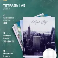 Тетрадь 48 листов в клетку, Calligrata &laquo;Города&raquo;, серые листы, МИКС