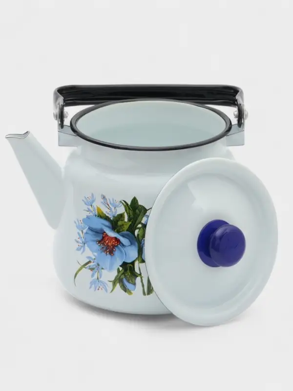 Чайник &laquo;Цветы синие&raquo;, 3.5 л, эмалированная сталь, белый