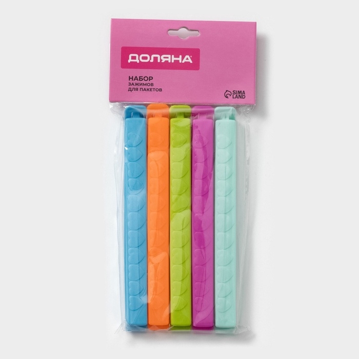 Зажимы для пакетов Доляна, 14 см, 5 шт, цвет МИКС Зажимы для пакетов Доляна, 14 см, 5 шт, цвет МИКС