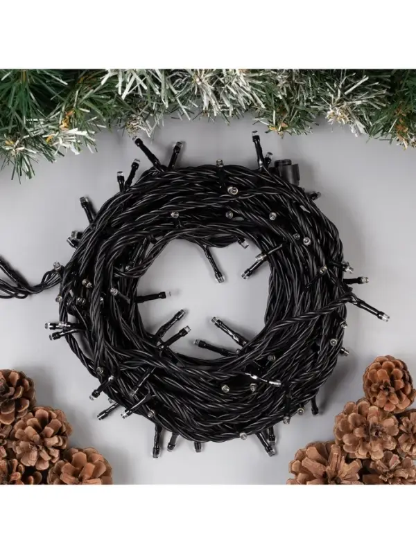 Гирлянда &laquo;Нить&raquo; 10 м, IP44, УМС, тёмная нить, 100 LED, свечение тёплое белое, 220 В