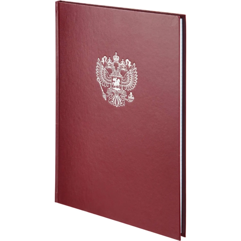 Книга учета Герб А4 96л в клетку блок офсет.бумвинил бордовый