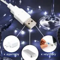 Гирлянда &laquo;Мишура&raquo; 2 м, роса, IP20, серебристая нить, 100 LED, свечение белое, USB