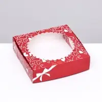 Подарочная коробка с окном, красная «с праздником» 11.5×11.5×3 см