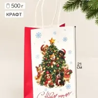 Пакет подарочный крафтовый &laquo;С Новым годом&raquo;, 12&times;9&times;21 см