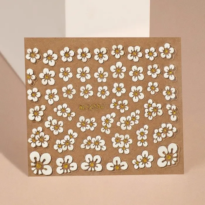 Наклейки для ногтей «Ромашки», объёмные, фасовка 6 шт., цвет белый, золотистый Наклейки для ногтей «Ромашки», объёмные, фасовка 6 шт., цвет белый, золотистый