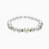 Браслет жемчуг &laquo;Подарок моря&raquo; с жемчугом, шар № 6,8,10, цвет белый в золоте, d=6.5 см