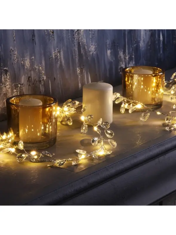 Гирлянда &laquo;Мишура&raquo; 1.2 м, роса с насадками &laquo;Кристаллы&raquo;, IP20, серебристая нить, 20 LED, от батареек CR2032&times;2, свечение тёплое белое