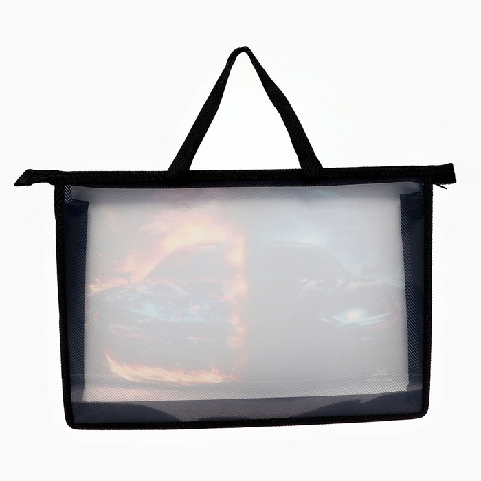 Папка с ручками А4, 335 х 235 х 55 мм, пластиковая, ручки-тесьма, Calligrata  Папка с ручками А4, 335 х 235 х 55 мм, пластиковая, ручки-тесьма, Calligrata "Тачка-огонь"