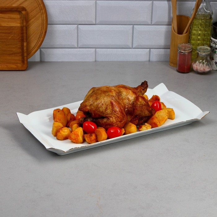 Селедочница Kabab Platter, большая, 45,5×23×3,5 см, золотая обводка, фарфор, Иран Селедочница Kabab Platter, большая, 45,5×23×3,5 см, золотая обводка, фарфор, Иран