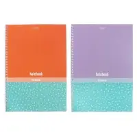 Тетрадь 80 листов в клетку Hatber &laquo;Скобочки&raquo;, на гребне, ламинация Soft-touch, перфорация на отрыв, цветной срез, блок офсет 60-65 г/м&sup2;, МИКС 2 вида