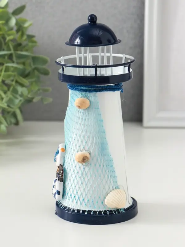 Сувенир настольный Сувенир настольный "Маяк с птицей" сетка, синий, 3хLR1130, RGB, LED 7,5х7,5х18 см