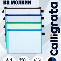 Папка-конверт на молнии А4 Calligrata &laquo;Сеточка&raquo;, 250 мкм, МИКС