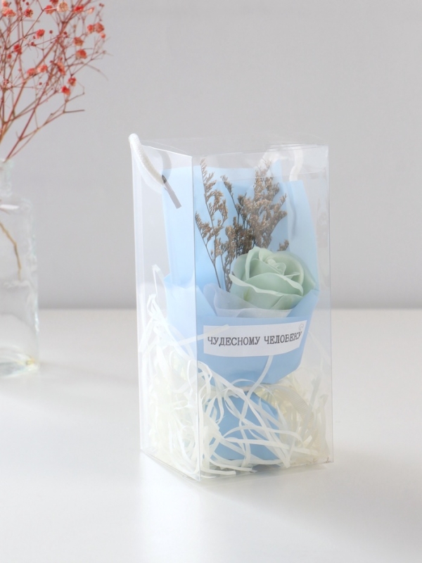Букет из мыльных лепестков Букет из мыльных лепестков "Роза подарочная в коробке" голубой 8,6х8,6х18,5 см