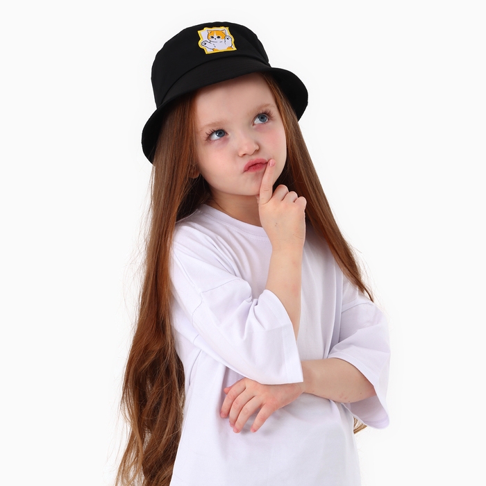 Панама детская «Кот», цвет чёрный, р-р 54 Панама детская «Кот», цвет чёрный, р-р 54