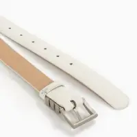 Ремень женский, 110&times;2.8 см, прямоугольная пряжка металл, серебристая, белый