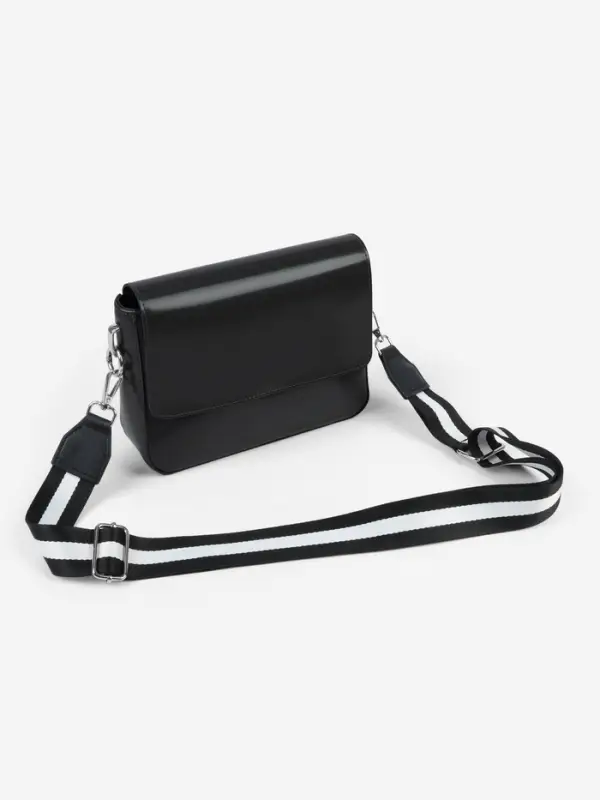 Ручка для сумки, стропа с кожаной вставкой, 140&times;3.8 см, чёрная, белая