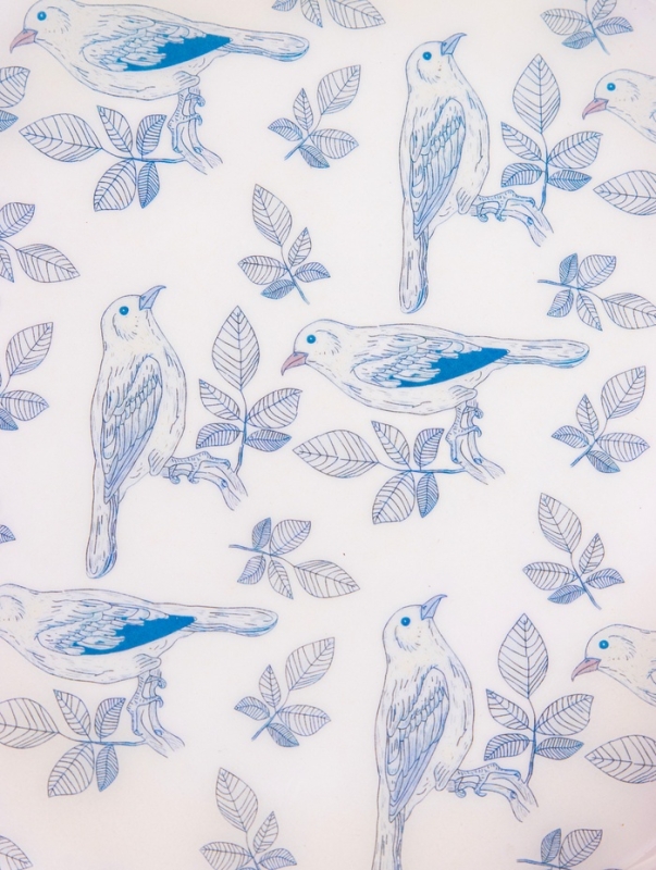 Блюдо "Синие птицы" дерево манго 25,5х25,5х6 см