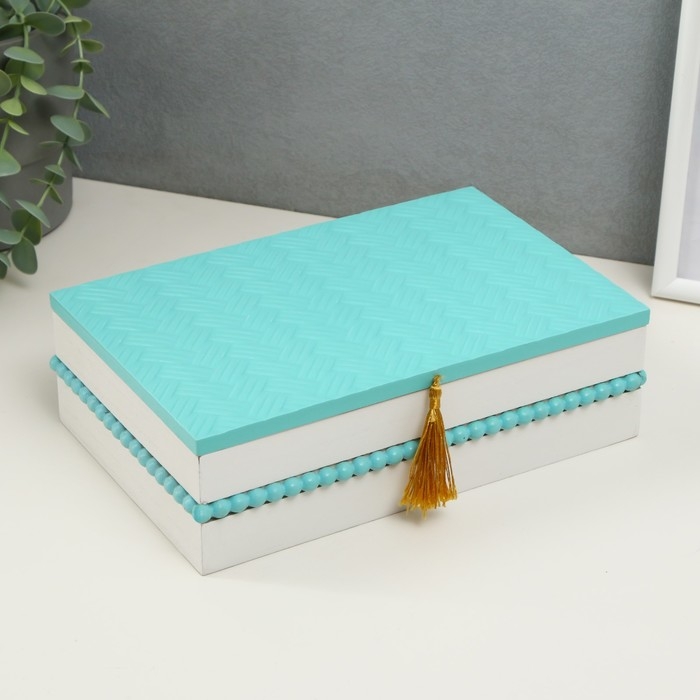 Шкатулка дерево с делениями  Шкатулка дерево с делениями "Плетение" голубой 22,8х15,5х6,8 см