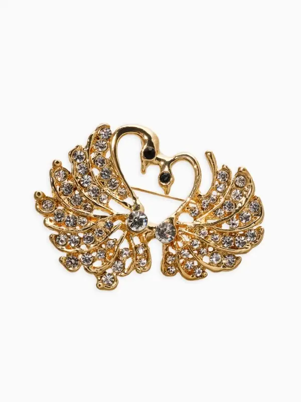 Брошь &laquo;Лебединая пара&raquo;, белая в золоте