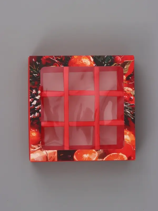 Коробка подарочная под 9 конфет &laquo;Новогодняя&raquo;, 14.5&times;14.5&times;3.5 см
