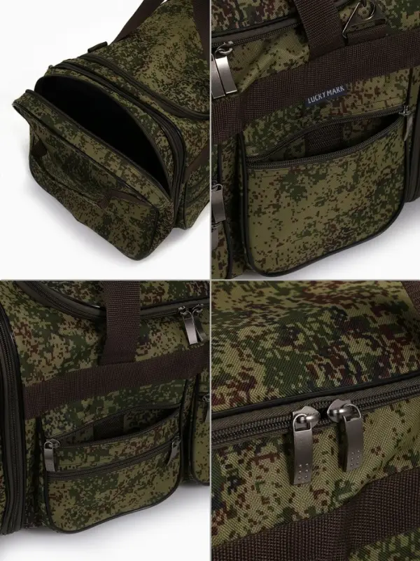 Сумка дорожная на молнии, с увеличением, 5 наружных карманов, длинный ремень, камуфляж, зелёная