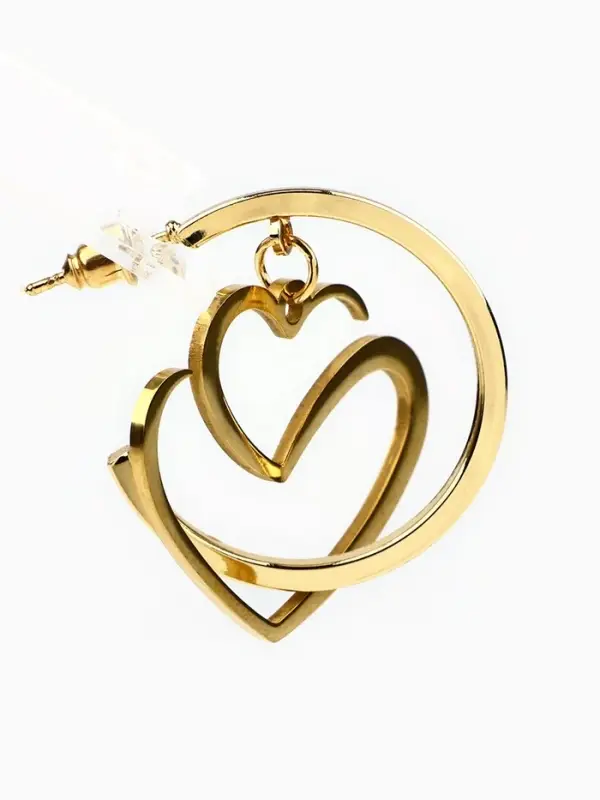Серьги кольца с подвесом сердцем &laquo;Для нежного образа&raquo;, 3 см