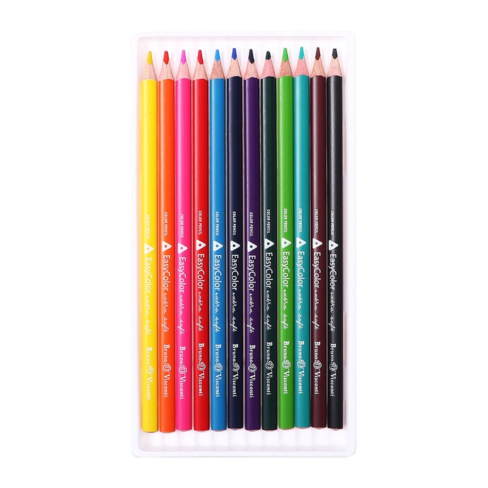 Карандаши 12 цветов BrunoVisconti Easycolor, трёхгранные, особо мягкие Карандаши 12 цветов BrunoVisconti Easycolor, трёхгранные, особо мягкие