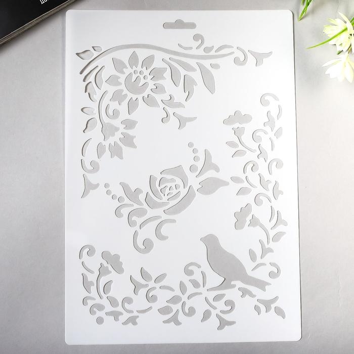 Трафарет Трафарет "Птица в розовом саду" 21х31 см