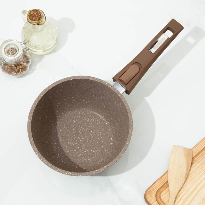 Ковш «Гранит Brown», 1,7 л, съёмная ручка, стеклянная крышка, антипригарное покрытие, цвет коричневый Ковш «Гранит Brown», 1,7 л, съёмная ручка, стеклянная крышка, антипригарное покрытие, цвет коричневый