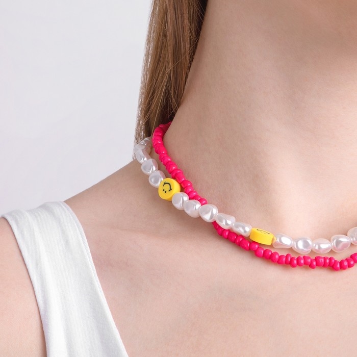 Бусы «Жемчужный бисер» смайлики, цвет жёлто-белый, 40 см