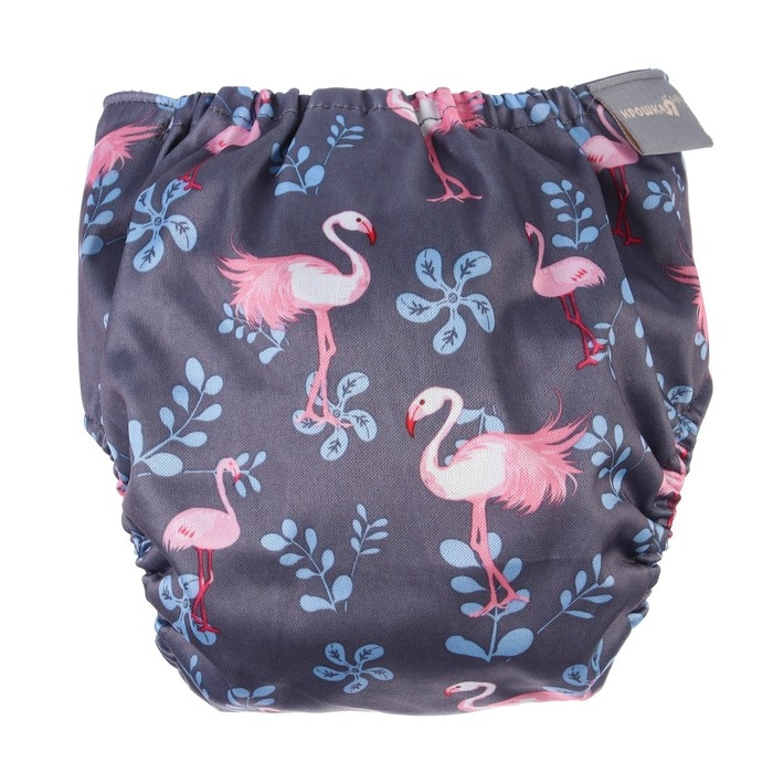 Многоразовый подгузник «Фламинго», 3-15 кг, угольно-бамбуковая ткань, цвет серый, Крошка Я