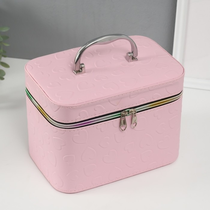 Шкатулка кожзам с зеркалом Шкатулка кожзам с зеркалом "Сердца" св-розовая набор 3 шт 19х10,5х10,5 21х13х14 15х23х17 см