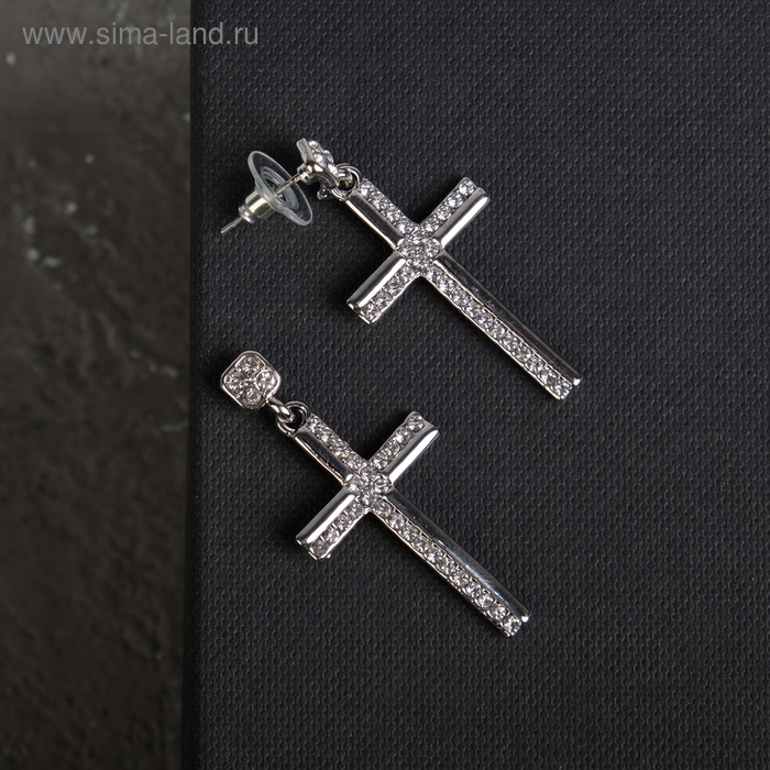 Серьги со стразами «Крестики» полосы, цвет белый в серебре Серьги со стразами «Крестики» полосы, цвет белый в серебре