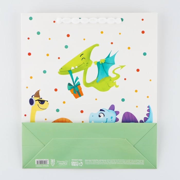 Пакет ламинированный вертикальный &laquo;Динозавр: С днём рождения&raquo;, M 26 х 30 х 9 см