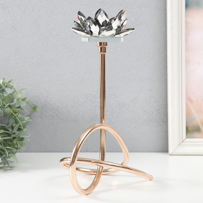 Подсвечник металл, акрил на 1 свечу "Чёрный лотос. Завиток" d=4 см золото 19х29 см