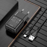 Сетевое зарядное устройство Hoco C96A, 1 USB, 2.1 А, кабель Lightning - USB, 1 м, чёрное