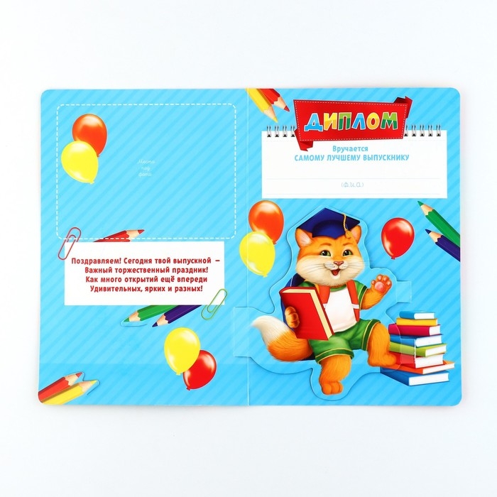 Диплом и медаль на Выпускной детского сада «Котик», 13,7 х 20,8 см, 250 гр/кв.м Диплом и медаль на Выпускной детского сада «Котик», 13,7 х 20,8 см, 250 гр/кв.м