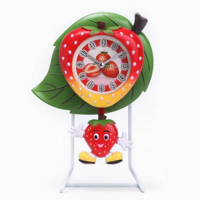 Часы настольные Часы настольные "Клубничка" детские с маятником, дискретный ход, d-7.5 см, 22.8 х 15.5 см