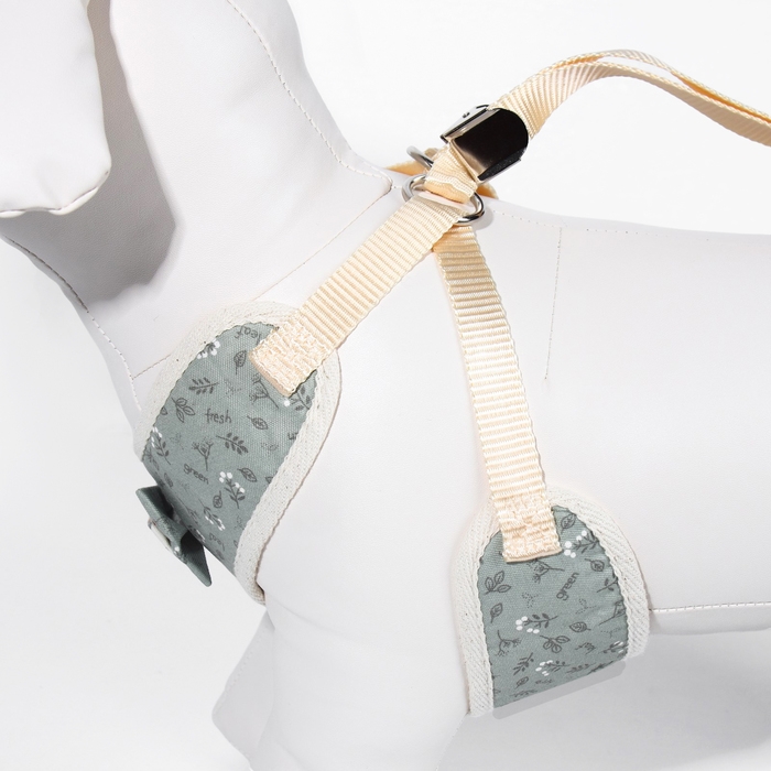 Комплект с мягкой шлейкой  Комплект с мягкой шлейкой "Веточки", размер L, поводок 120 х 1,5 см, ОГ 42-76 см, серый